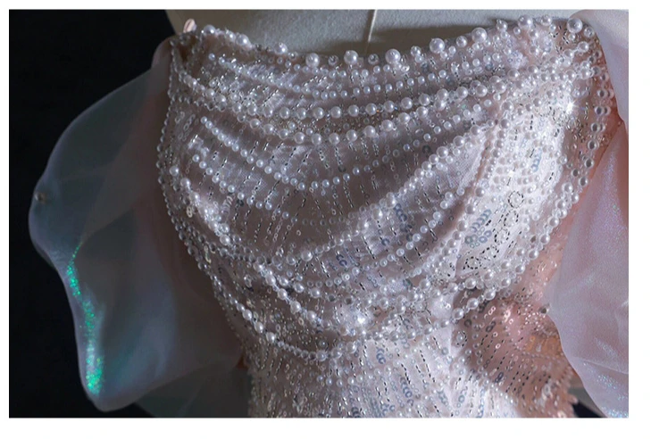 2025 Elegant Shiny Women Evening Dresses High End Pearls Sequins with Bow Prom Birthday Party Gowns Formal Robes De Soirée
