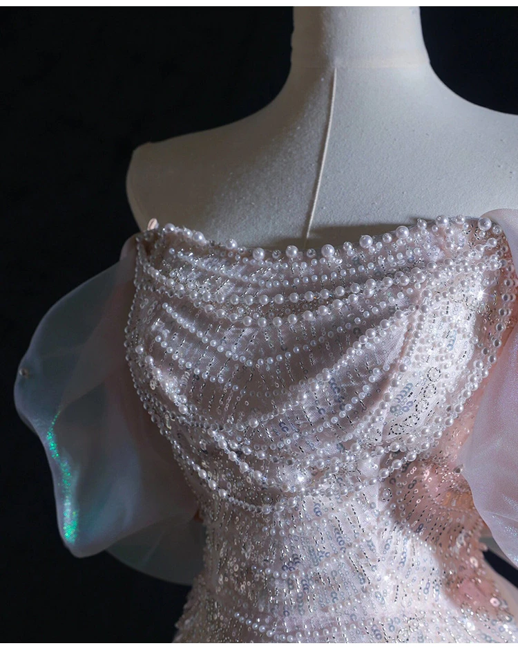 2025 Elegant Shiny Women Evening Dresses High End Pearls Sequins with Bow Prom Birthday Party Gowns Formal Robes De Soirée