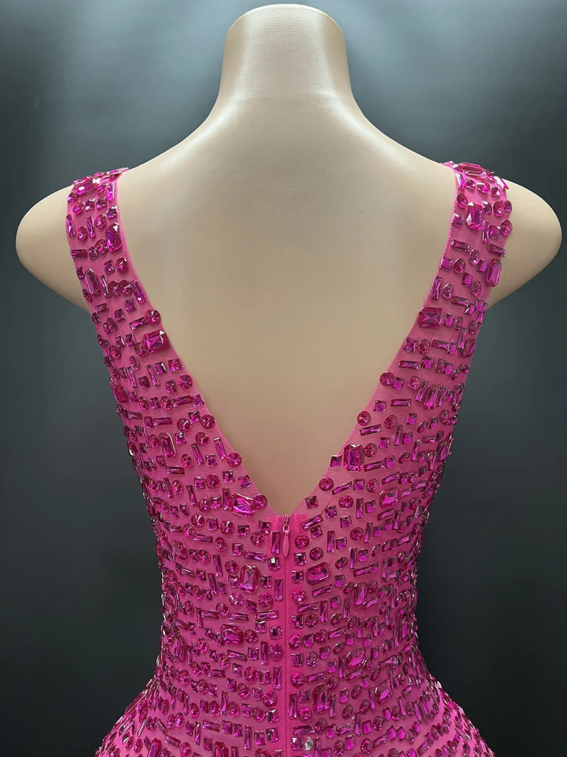 2025Luxury Sparkle Rhinestones Sexy Dress For Women Club Party Birthday Queen Sheer Mesh Elegant Maxi Dress Prom dresses
