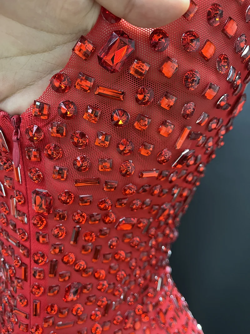 2025Luxury Sparkle Rhinestones Sexy Dress For Women Club Party Birthday Queen Sheer Mesh Elegant Maxi Dress Prom dresses