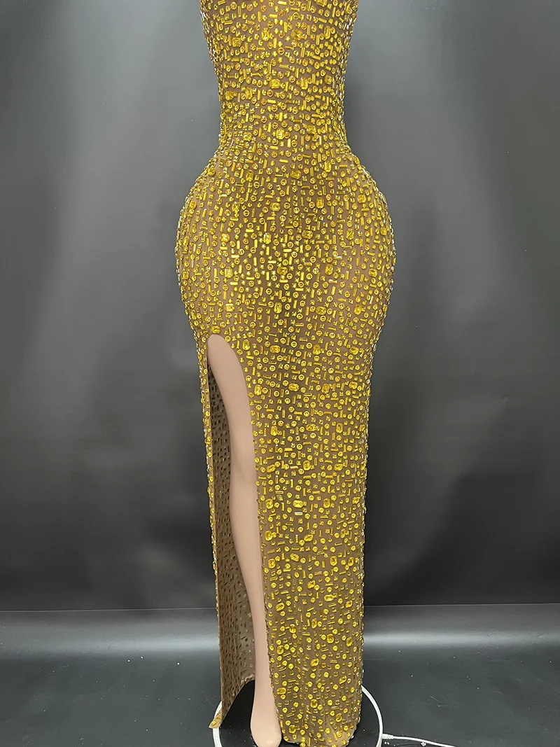 2025Luxury Sparkle Rhinestones Sexy Dress For Women Club Party Birthday Queen Sheer Mesh Elegant Maxi Dress Prom dresses