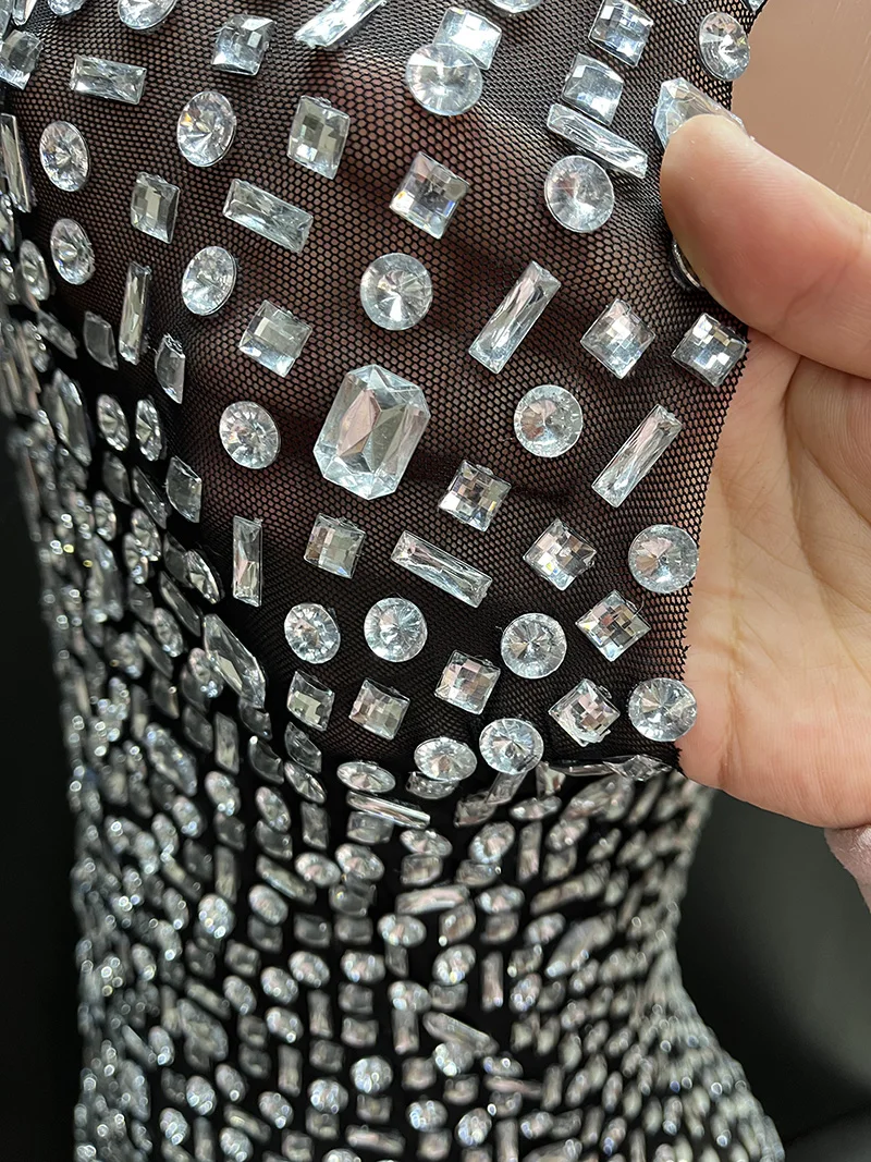 2025Luxury Sparkle Rhinestones Sexy Dress For Women Club Party Birthday Queen Sheer Mesh Elegant Maxi Dress Prom dresses
