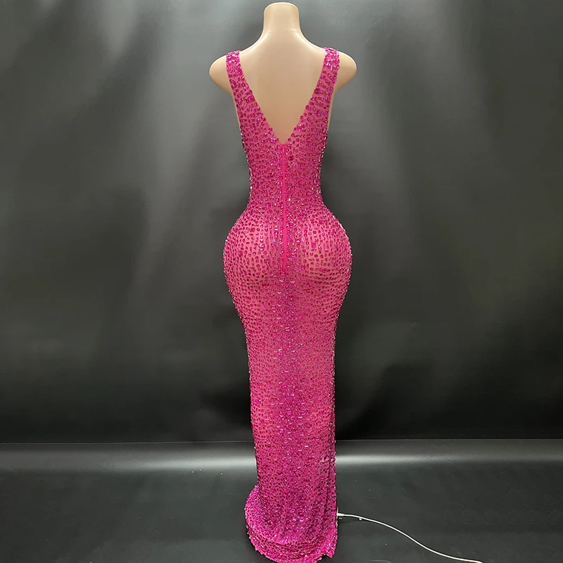 2025Luxury Sparkle Rhinestones Sexy Dress For Women Club Party Birthday Queen Sheer Mesh Elegant Maxi Dress Prom dresses