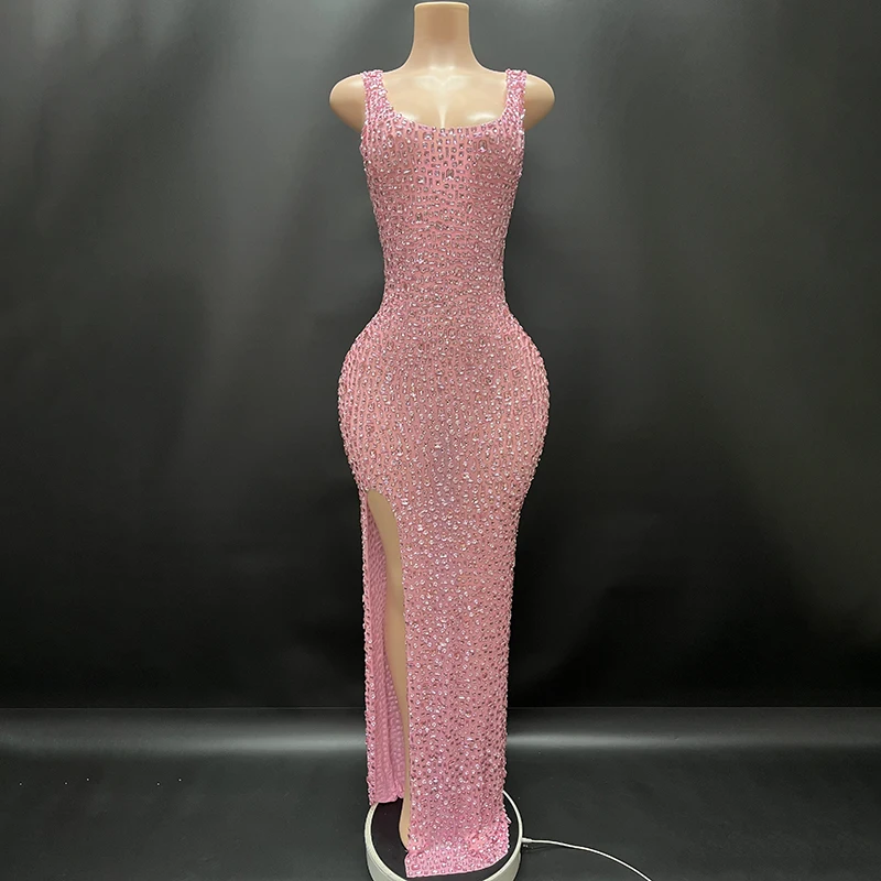 2025Luxury Sparkle Rhinestones Sexy Dress For Women Club Party Birthday Queen Sheer Mesh Elegant Maxi Dress Prom dresses