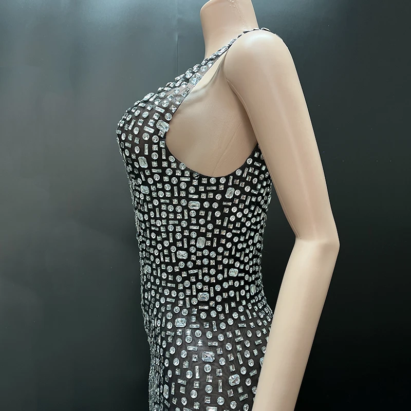 2025Luxury Sparkle Rhinestones Sexy Dress For Women Club Party Birthday Queen Sheer Mesh Elegant Maxi Dress Prom dresses