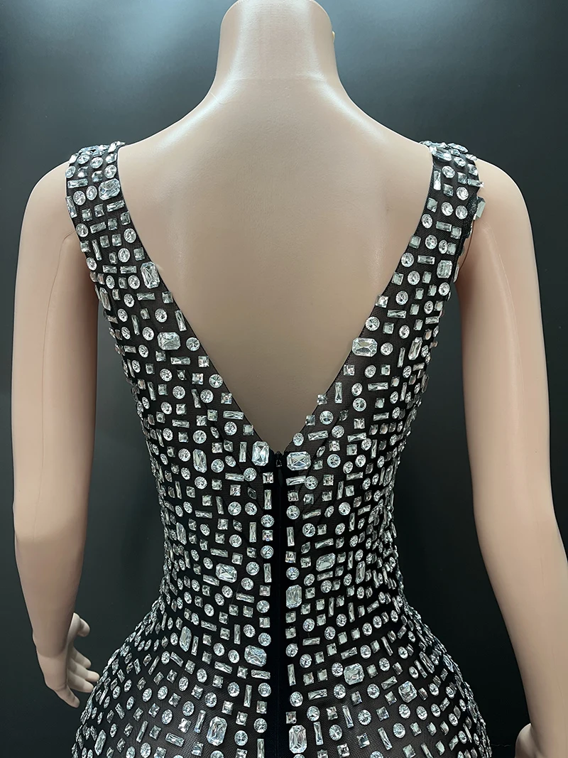 2025Luxury Sparkle Rhinestones Sexy Dress For Women Club Party Birthday Queen Sheer Mesh Elegant Maxi Dress Prom dresses
