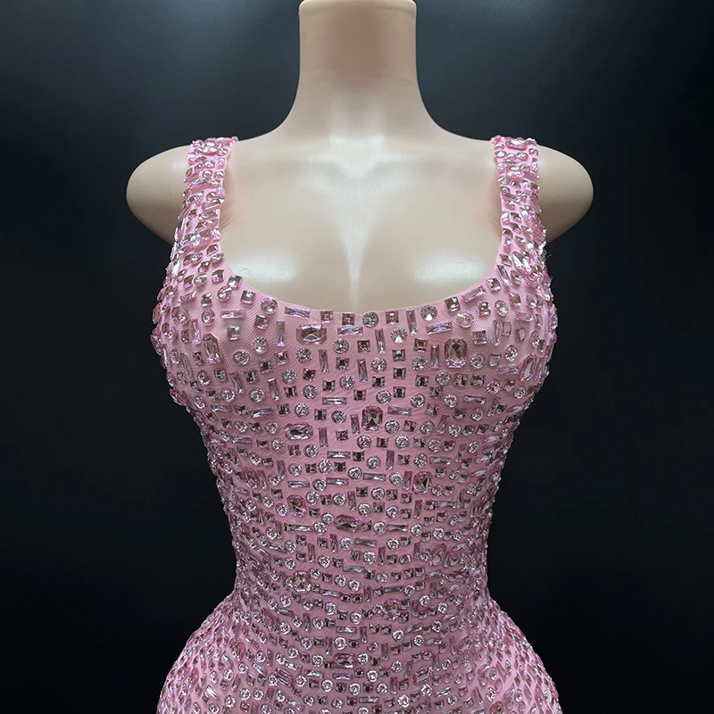 2025Luxury Sparkle Rhinestones Sexy Dress For Women Club Party Birthday Queen Sheer Mesh Elegant Maxi Dress Prom dresses