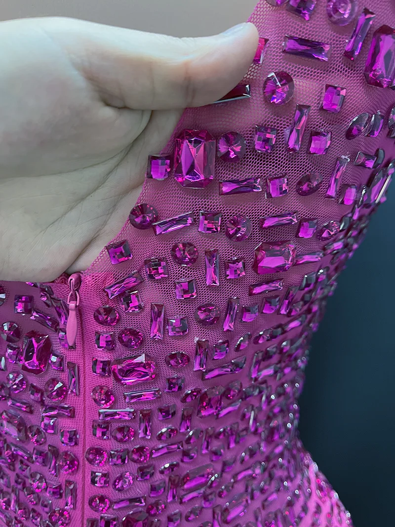 2025Luxury Sparkle Rhinestones Sexy Dress For Women Club Party Birthday Queen Sheer Mesh Elegant Maxi Dress Prom dresses