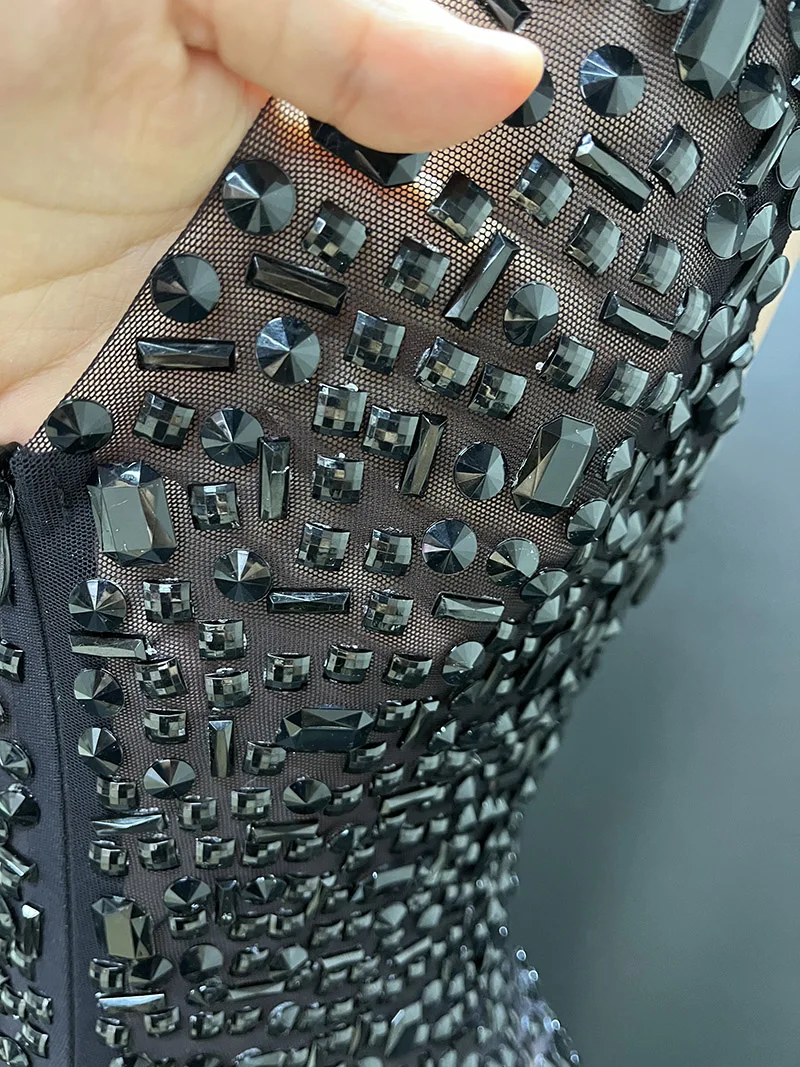 2025Luxury Sparkle Rhinestones Sexy Dress For Women Club Party Birthday Queen Sheer Mesh Elegant Maxi Dress Prom dresses