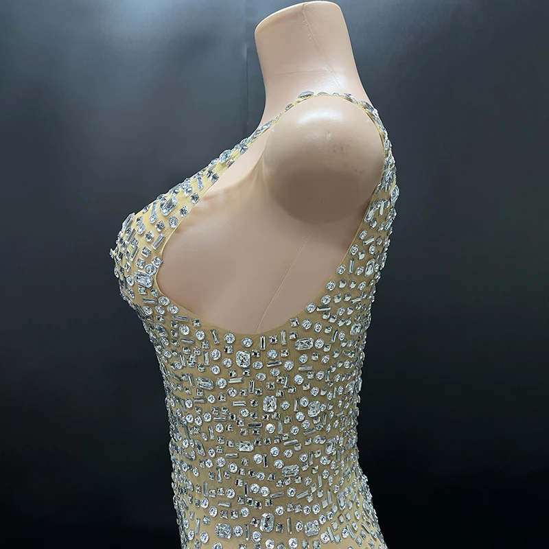 2025Luxury Sparkle Rhinestones Sexy Dress For Women Club Party Birthday Queen Sheer Mesh Elegant Maxi Dress Prom dresses