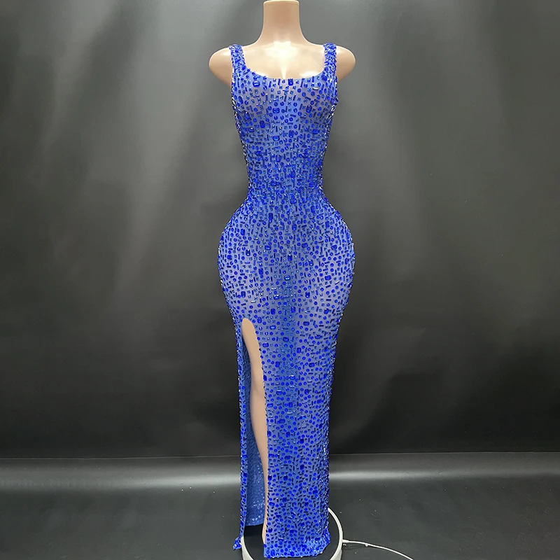 2025Luxury Sparkle Rhinestones Sexy Dress For Women Club Party Birthday Queen Sheer Mesh Elegant Maxi Dress Prom dresses