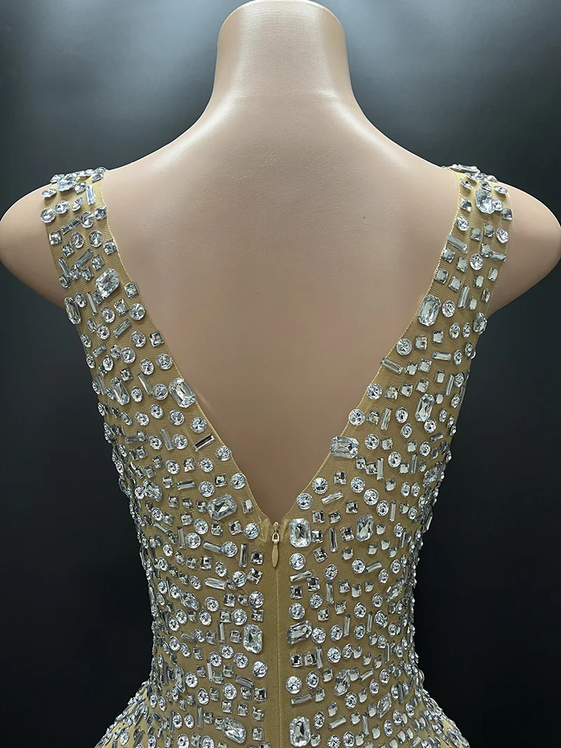 2025Luxury Sparkle Rhinestones Sexy Dress For Women Club Party Birthday Queen Sheer Mesh Elegant Maxi Dress Prom dresses