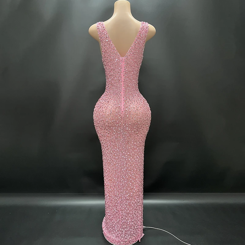 2025Luxury Sparkle Rhinestones Sexy Dress For Women Club Party Birthday Queen Sheer Mesh Elegant Maxi Dress Prom dresses