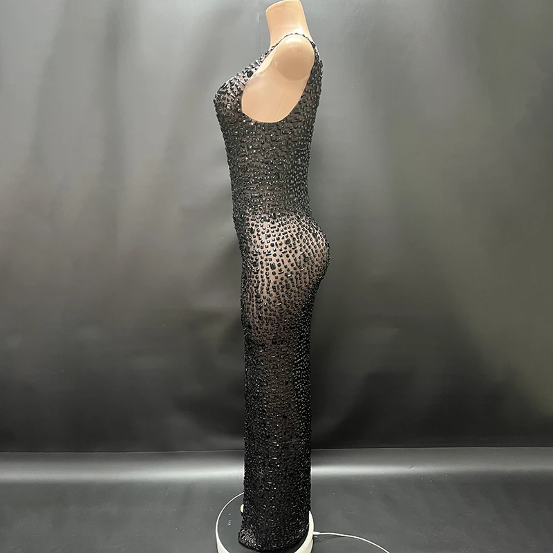 2025Luxury Sparkle Rhinestones Sexy Dress For Women Club Party Birthday Queen Sheer Mesh Elegant Maxi Dress Prom dresses
