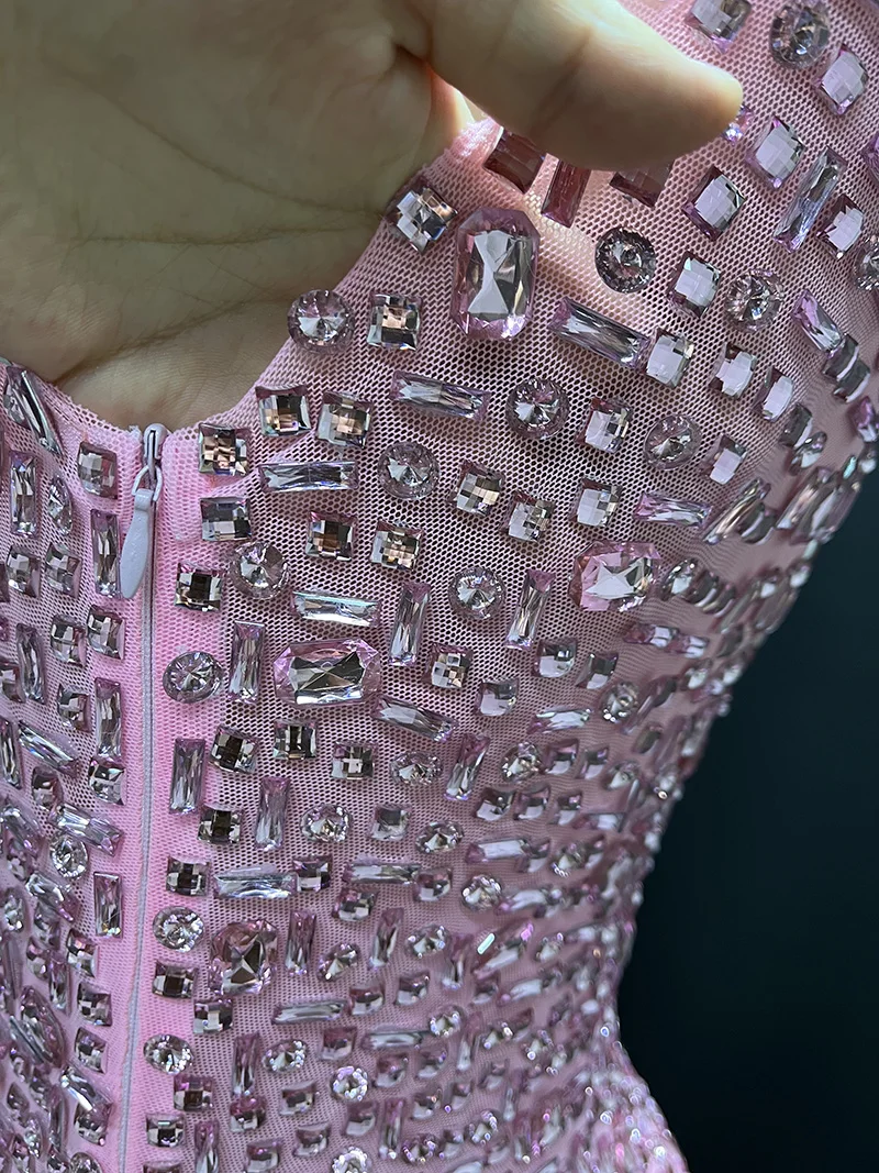2025Luxury Sparkle Rhinestones Sexy Dress For Women Club Party Birthday Queen Sheer Mesh Elegant Maxi Dress Prom dresses