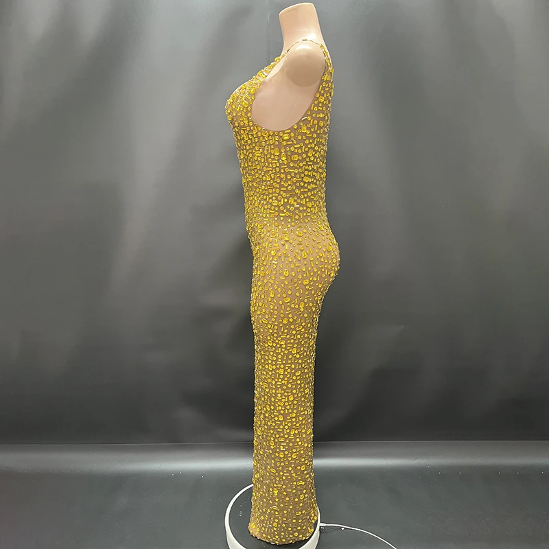2025Luxury Sparkle Rhinestones Sexy Dress For Women Club Party Birthday Queen Sheer Mesh Elegant Maxi Dress Prom dresses