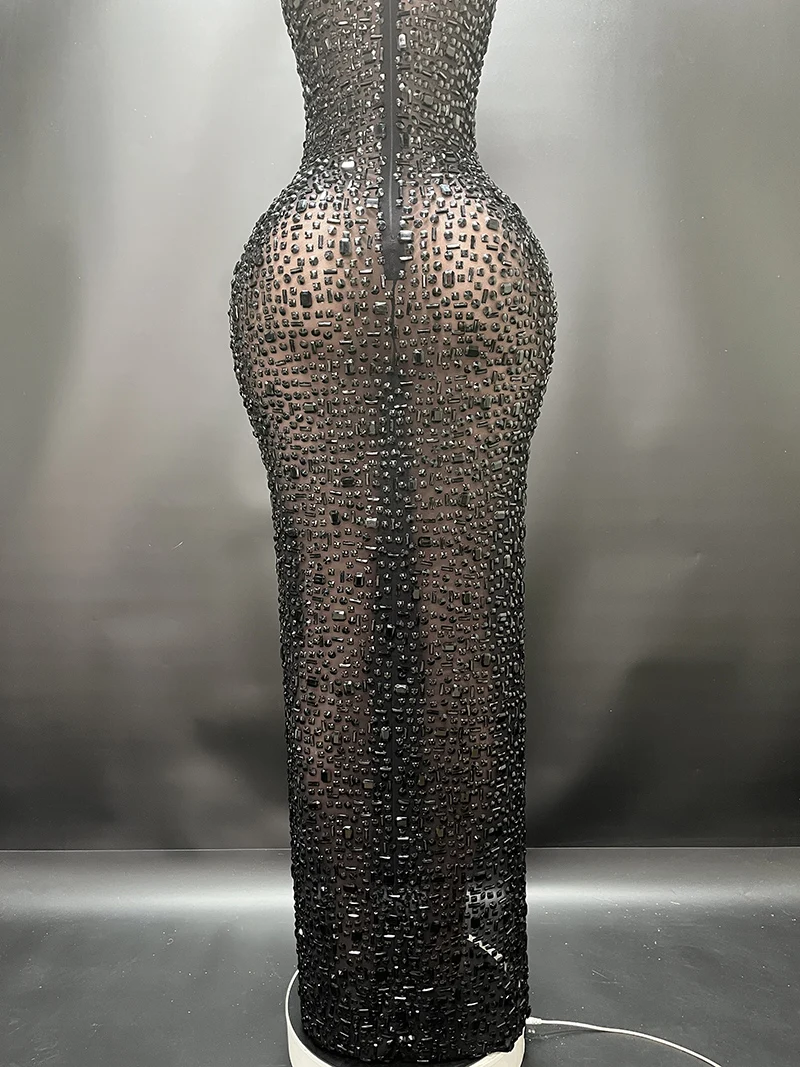 2025Luxury Sparkle Rhinestones Sexy Dress For Women Club Party Birthday Queen Sheer Mesh Elegant Maxi Dress Prom dresses