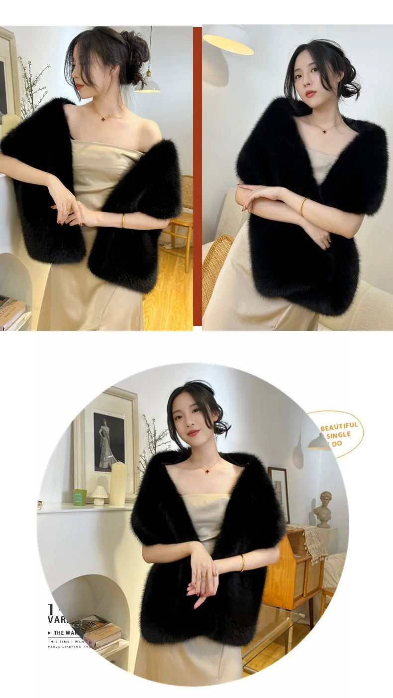 Imitation Fur Fox Fur Cheongsam Shawl Fur Collar Cape Stage Dinner Shawl Wedding Dress Party Scarf Women's Jacket