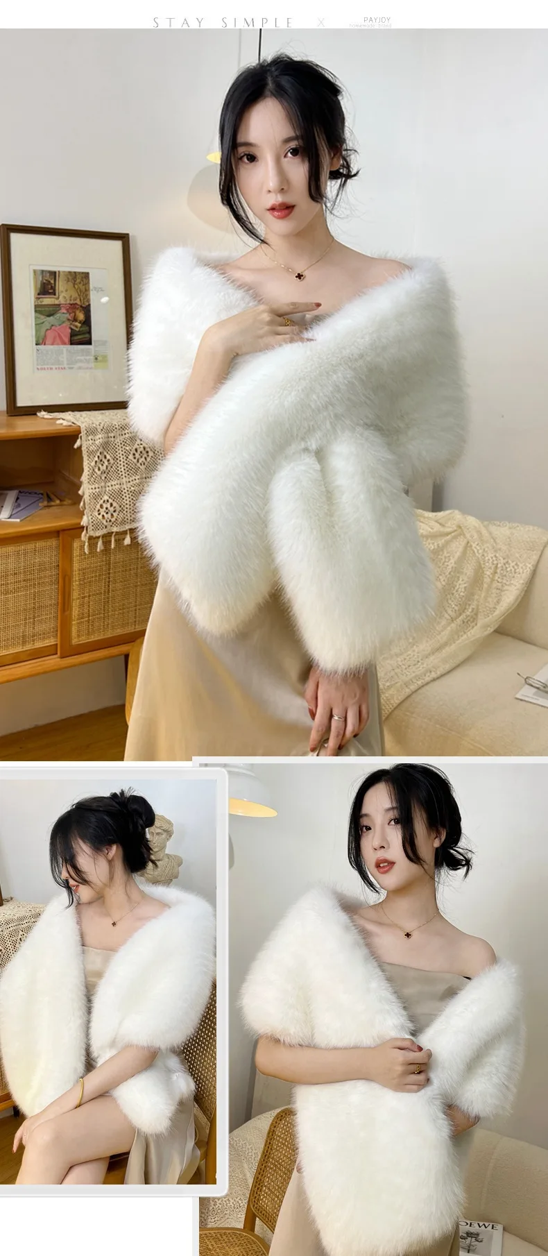 Imitation Fur Fox Fur Cheongsam Shawl Fur Collar Cape Stage Dinner Shawl Wedding Dress Party Scarf Women's Jacket