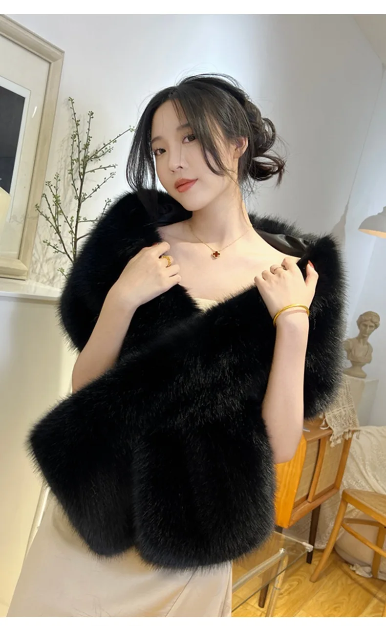 Imitation Fur Fox Fur Cheongsam Shawl Fur Collar Cape Stage Dinner Shawl Wedding Dress Party Scarf Women's Jacket