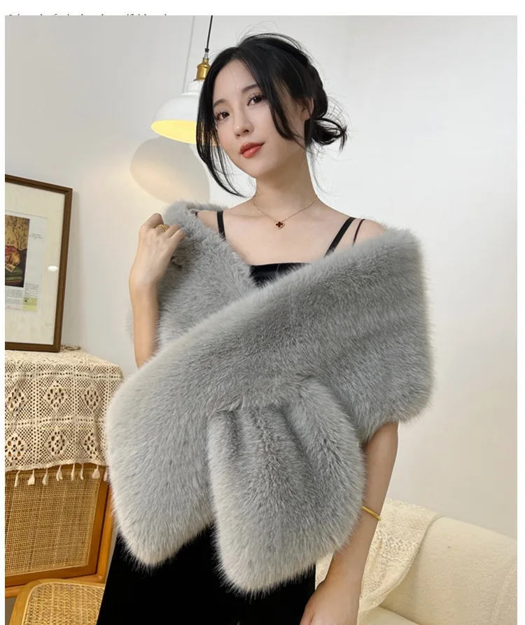 Imitation Fur Fox Fur Cheongsam Shawl Fur Collar Cape Stage Dinner Shawl Wedding Dress Party Scarf Women's Jacket