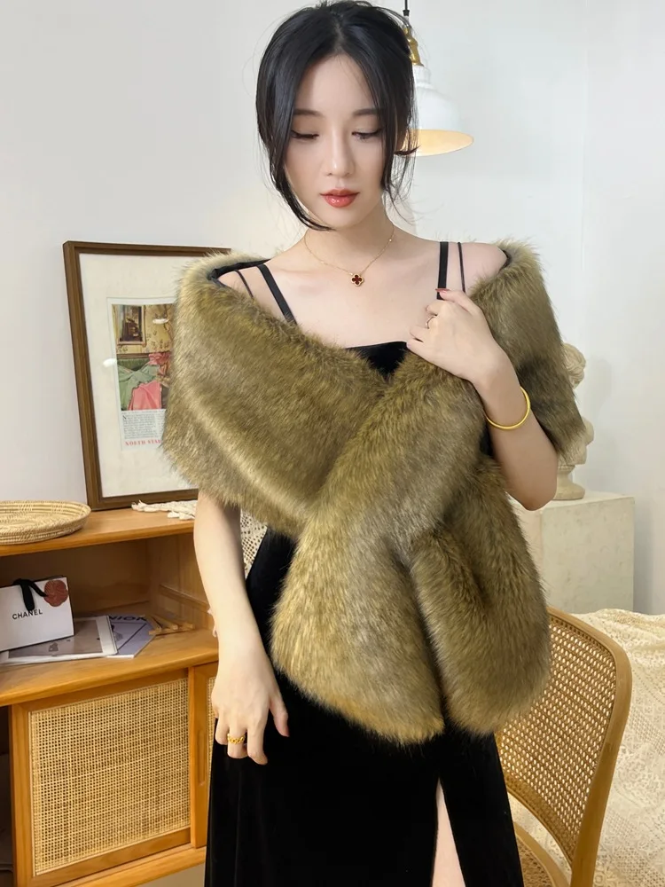 Imitation Fur Fox Fur Cheongsam Shawl Fur Collar Cape Stage Dinner Shawl Wedding Dress Party Scarf Women's Jacket
