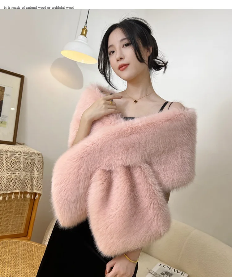 Imitation Fur Fox Fur Cheongsam Shawl Fur Collar Cape Stage Dinner Shawl Wedding Dress Party Scarf Women's Jacket