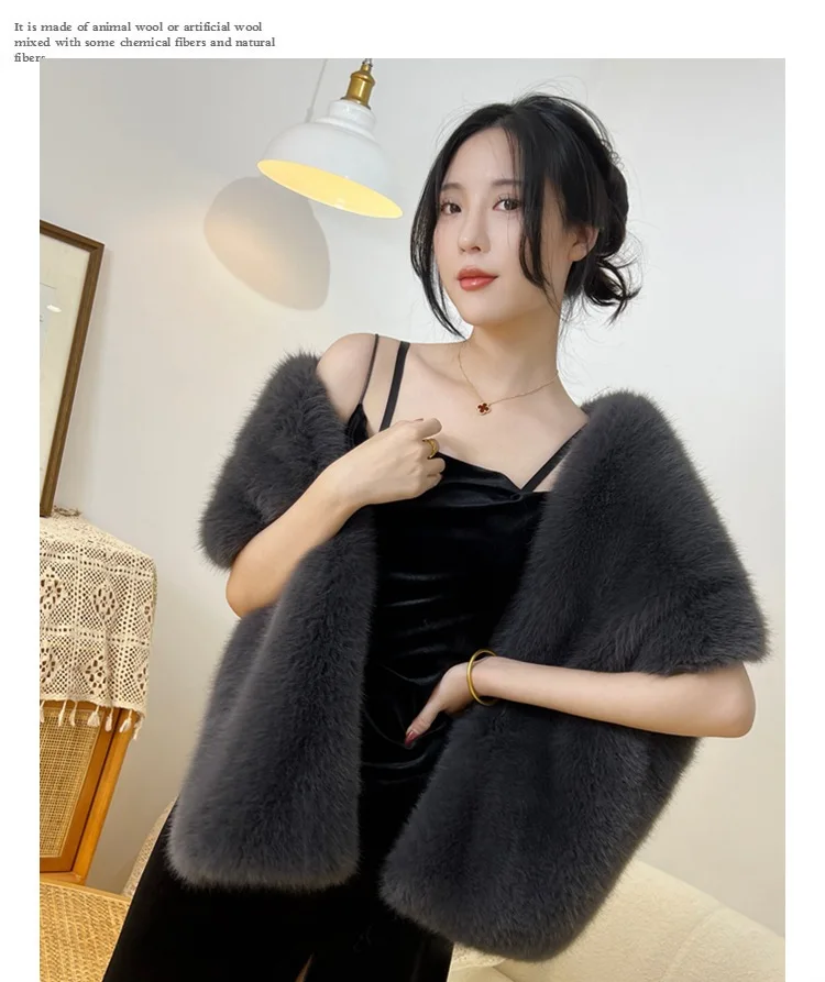 Imitation Fur Fox Fur Cheongsam Shawl Fur Collar Cape Stage Dinner Shawl Wedding Dress Party Scarf Women's Jacket