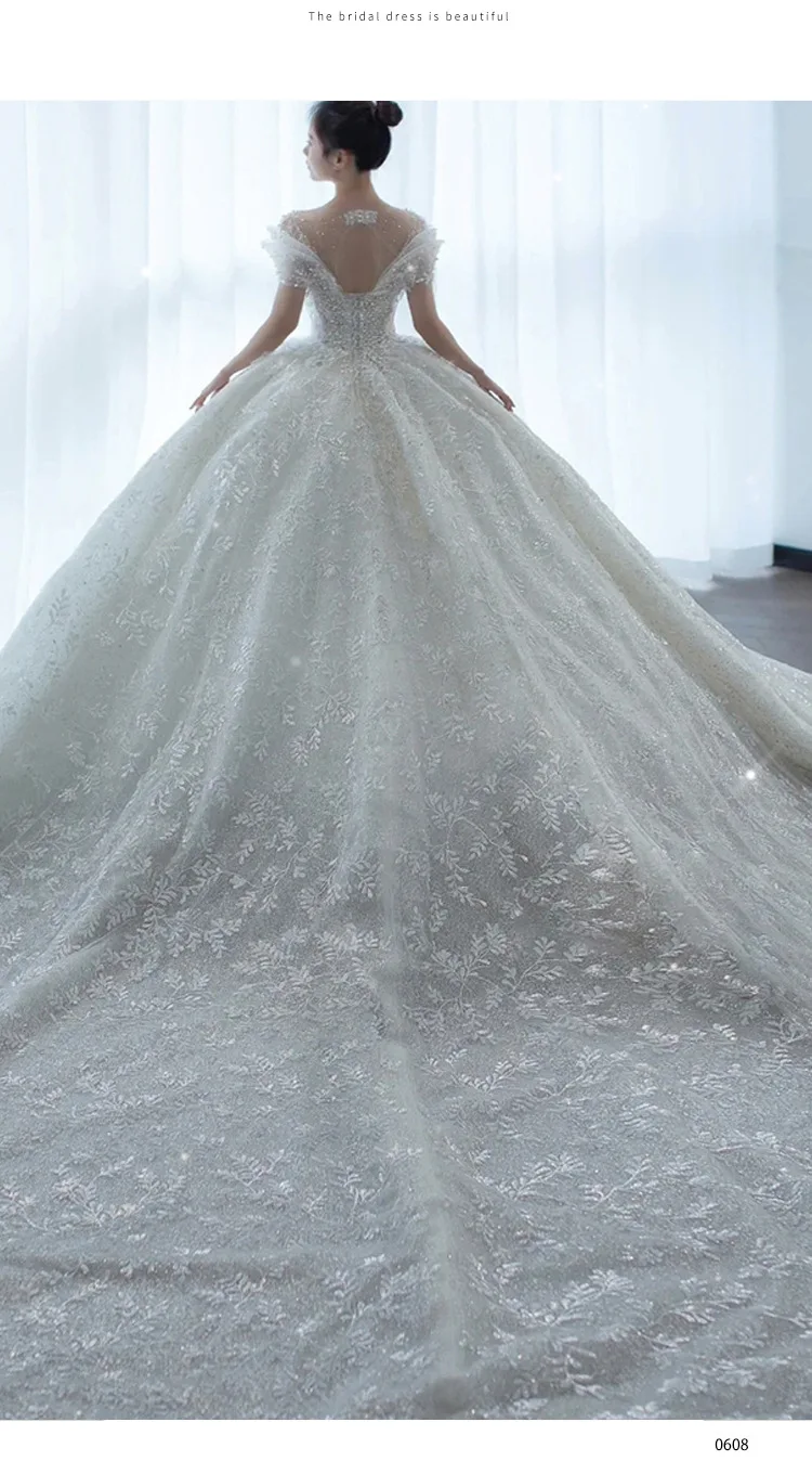 2025 Princess Sexy Luxury Crystal Beaded Wedding Dress Puff Tulle White Gown Bride Pregnant Women's High-end Gown with Trailing