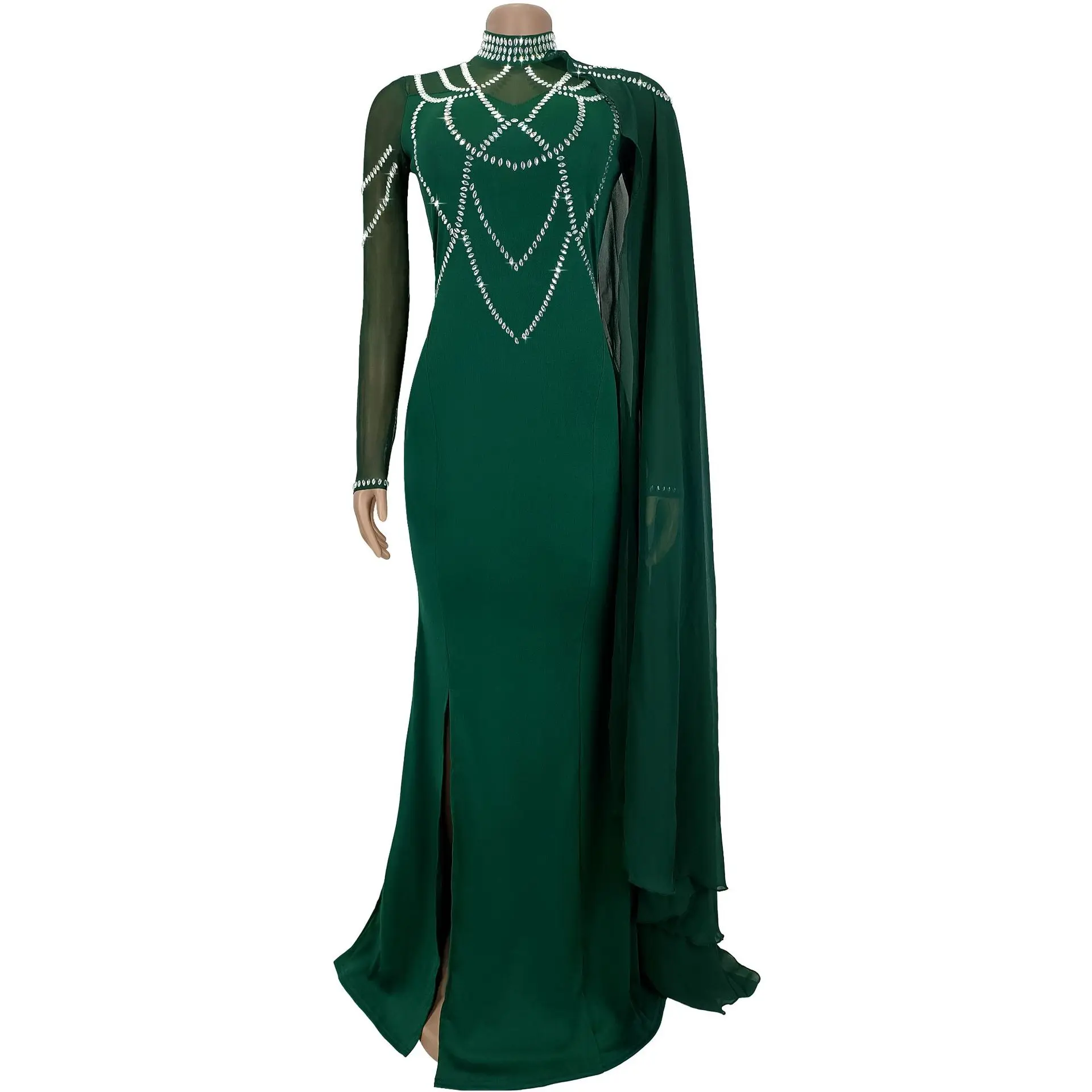 Fashionable and Elegant Women's Long Shawl Dress Middle Eastern Rhinestone Design Made Birthday Party Formal Gown Mermaid Dresse