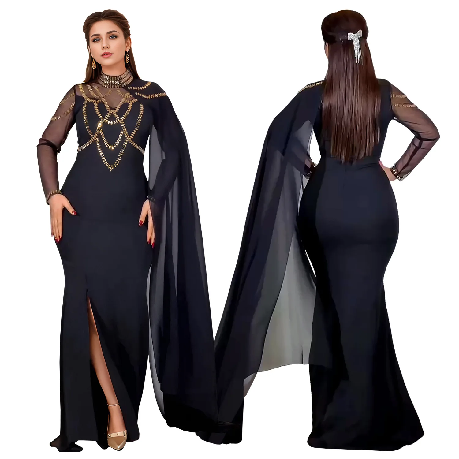 Fashionable and Elegant Women's Long Shawl Dress Middle Eastern Rhinestone Design Made Birthday Party Formal Gown Mermaid Dresse