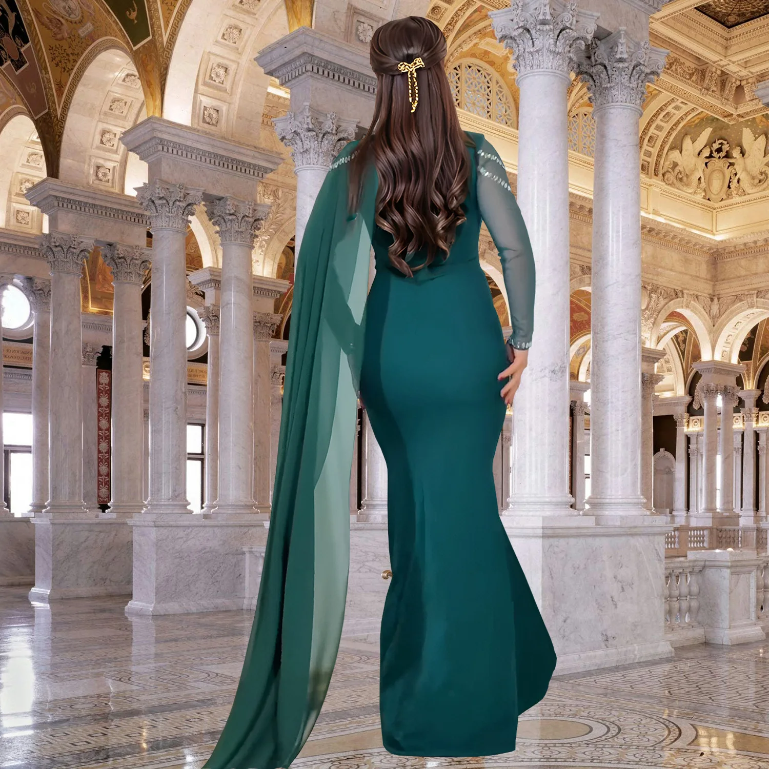 Fashionable and Elegant Women's Long Shawl Dress Middle Eastern Rhinestone Design Made Birthday Party Formal Gown Mermaid Dresse