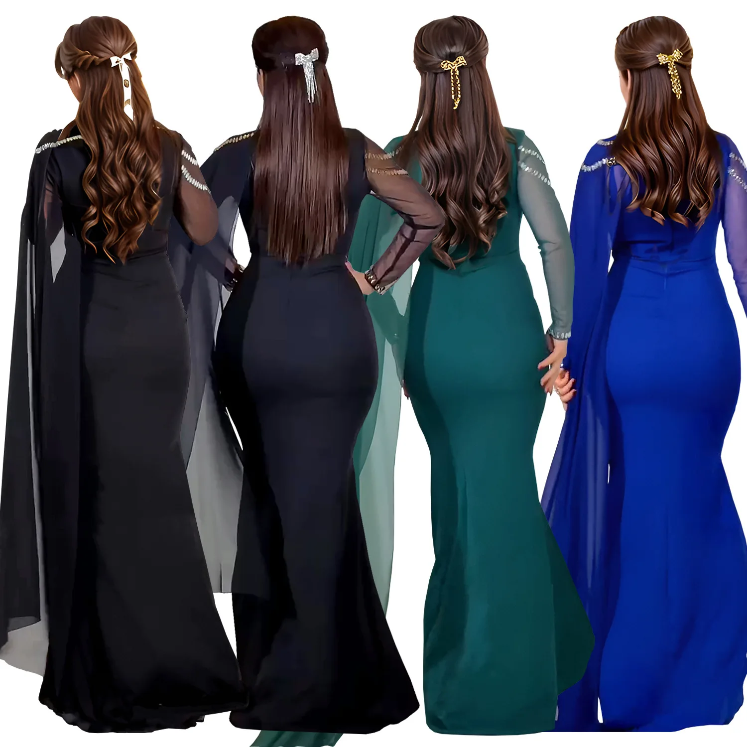 Fashionable and Elegant Women's Long Shawl Dress Middle Eastern Rhinestone Design Made Birthday Party Formal Gown Mermaid Dresse