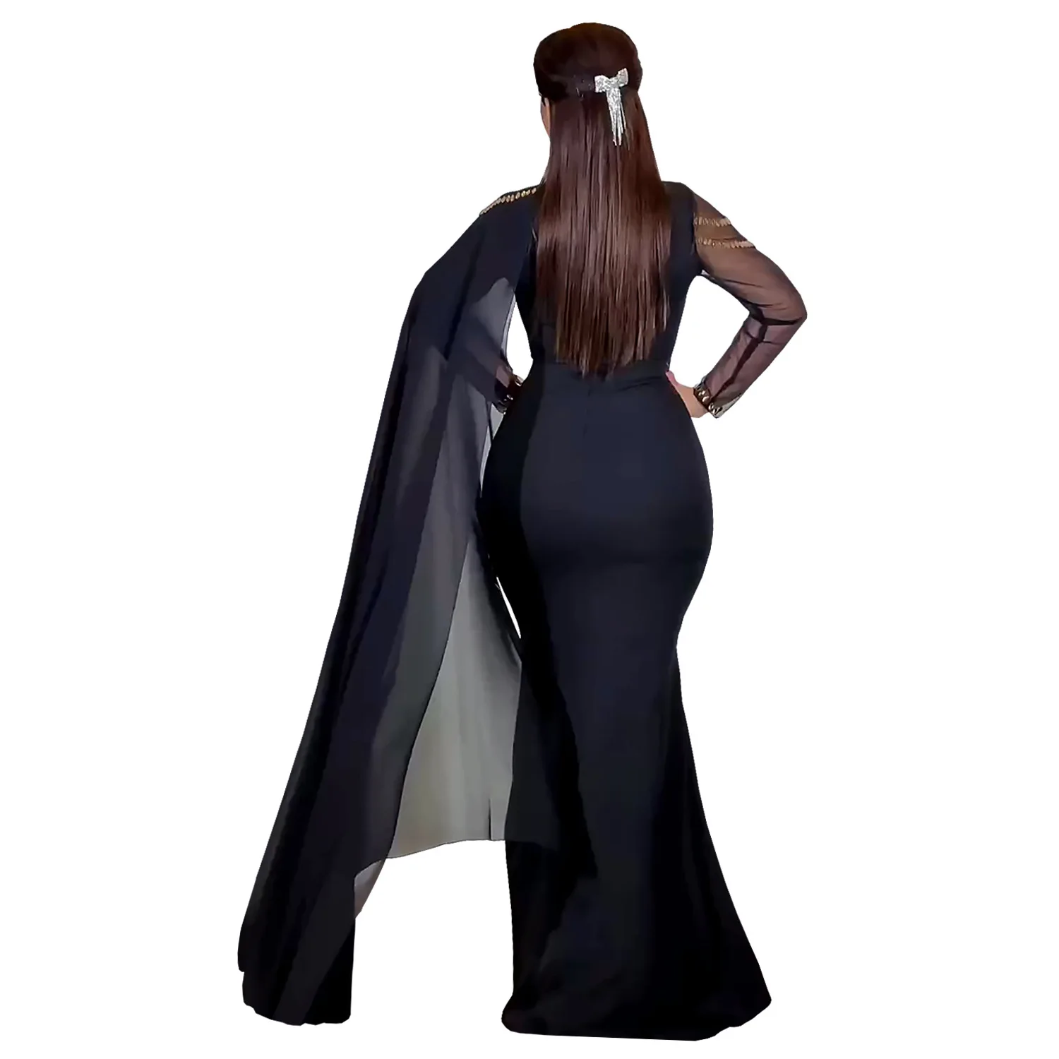 Fashionable and Elegant Women's Long Shawl Dress Middle Eastern Rhinestone Design Made Birthday Party Formal Gown Mermaid Dresse