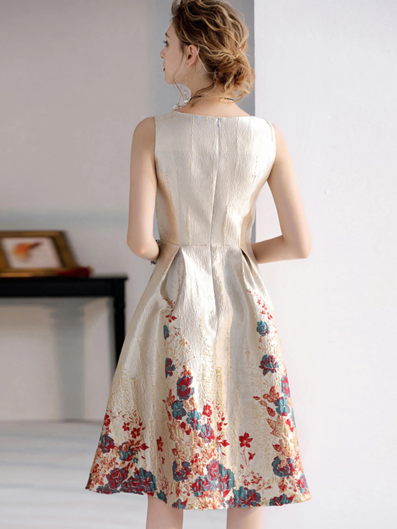 DEVCHATA Luxury Women Fashion High Quality Jacquard A Line Ball Gown Sleeveless Summer Casual Clothing Midi Femme Party Dressses