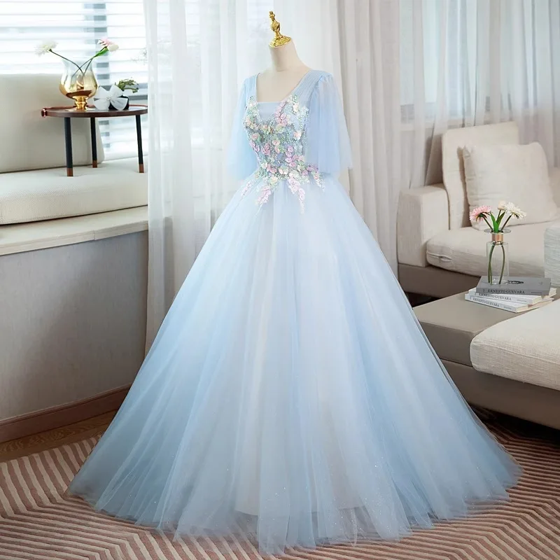 Sparkly Tulle Prom Dress Princess A Line Performance Dresses For Women Floor Length Birthday Gown 15 Quinceañera Graduation Gown
