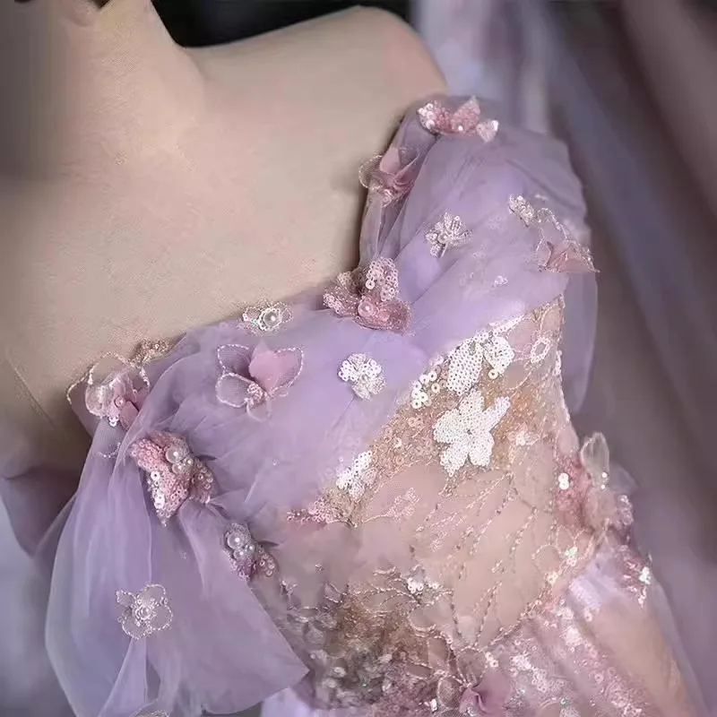 Sparkly Tulle Prom Dress Princess A Line Performance Dresses For Women Floor Length Birthday Gown 15 Quinceañera Graduation Gown