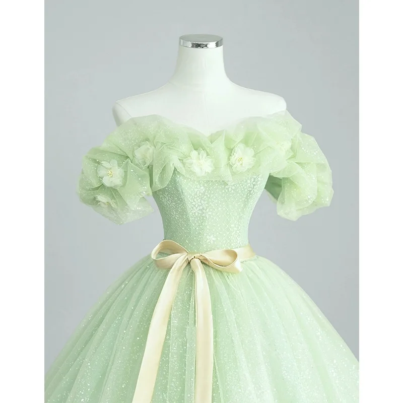 Sparkly Tulle Prom Dress Princess A Line Performance Dresses For Women Floor Length Birthday Gown 15 Quinceañera Graduation Gown