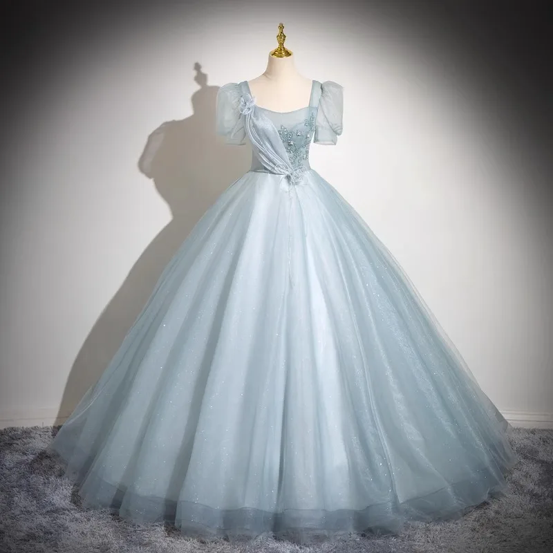 Sparkly Tulle Prom Dress Princess A Line Performance Dresses For Women Floor Length Birthday Gown 15 Quinceañera Graduation Gown