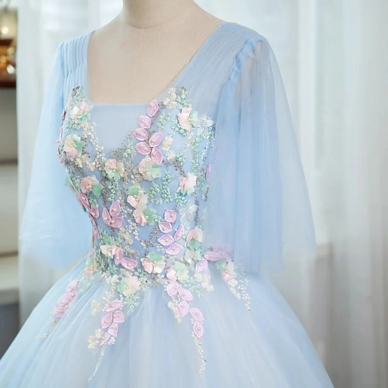 Sparkly Tulle Prom Dress Princess A Line Performance Dresses For Women Floor Length Birthday Gown 15 Quinceañera Graduation Gown