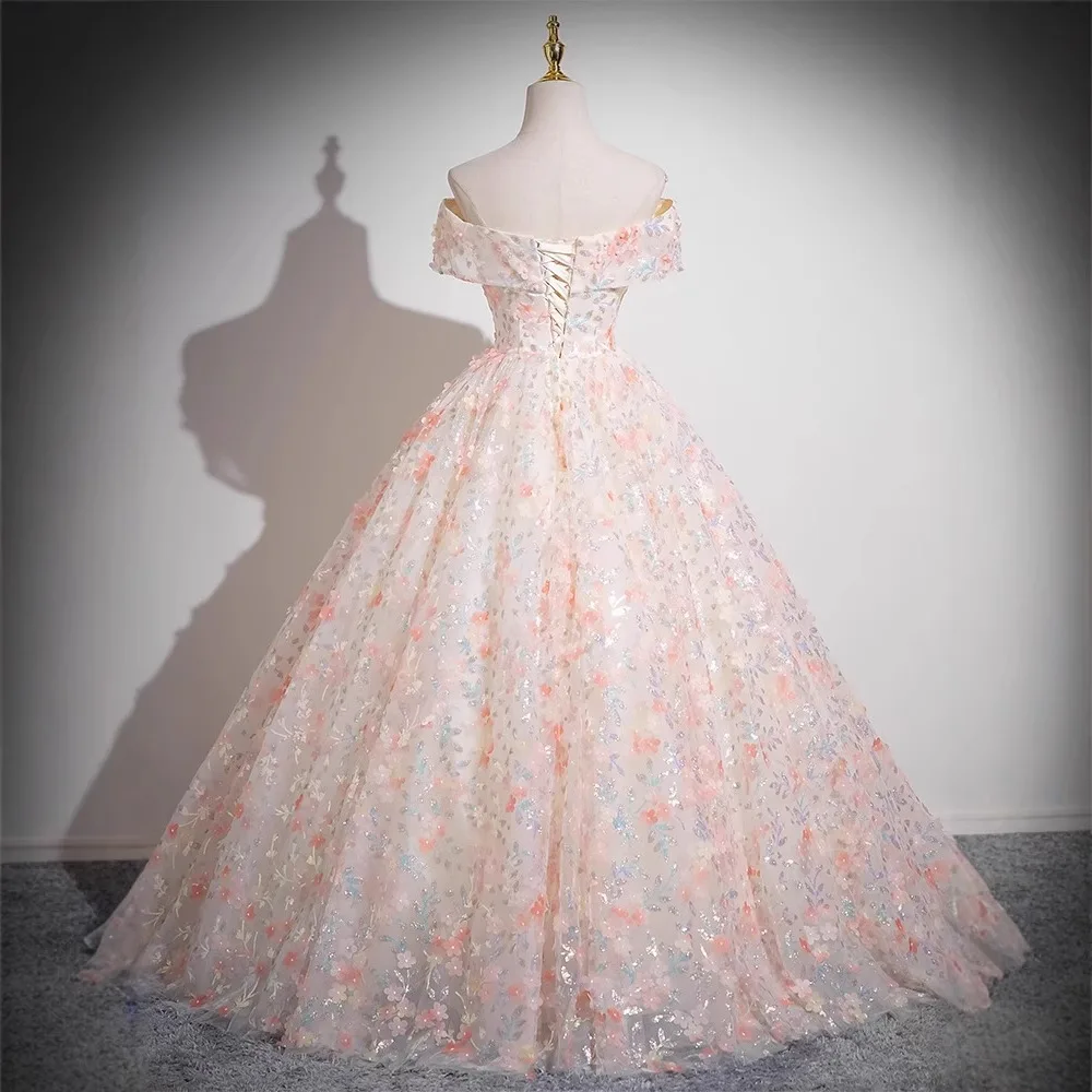 Sparkly Tulle Prom Dress Princess A Line Performance Dresses For Women Floor Length Birthday Gown 15 Quinceañera Graduation Gown