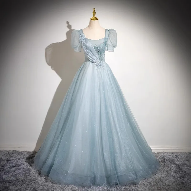 Sparkly Tulle Prom Dress Princess A Line Performance Dresses For Women Floor Length Birthday Gown 15 Quinceañera Graduation Gown