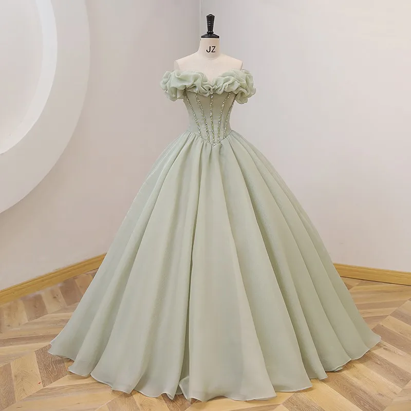 Sparkly Tulle Prom Dress Princess A Line Performance Dresses For Women Floor Length Birthday Gown 15 Quinceañera Graduation Gown