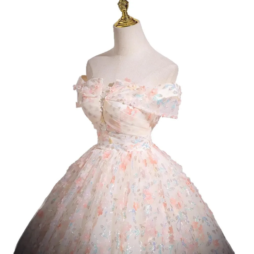 Sparkly Tulle Prom Dress Princess A Line Performance Dresses For Women Floor Length Birthday Gown 15 Quinceañera Graduation Gown