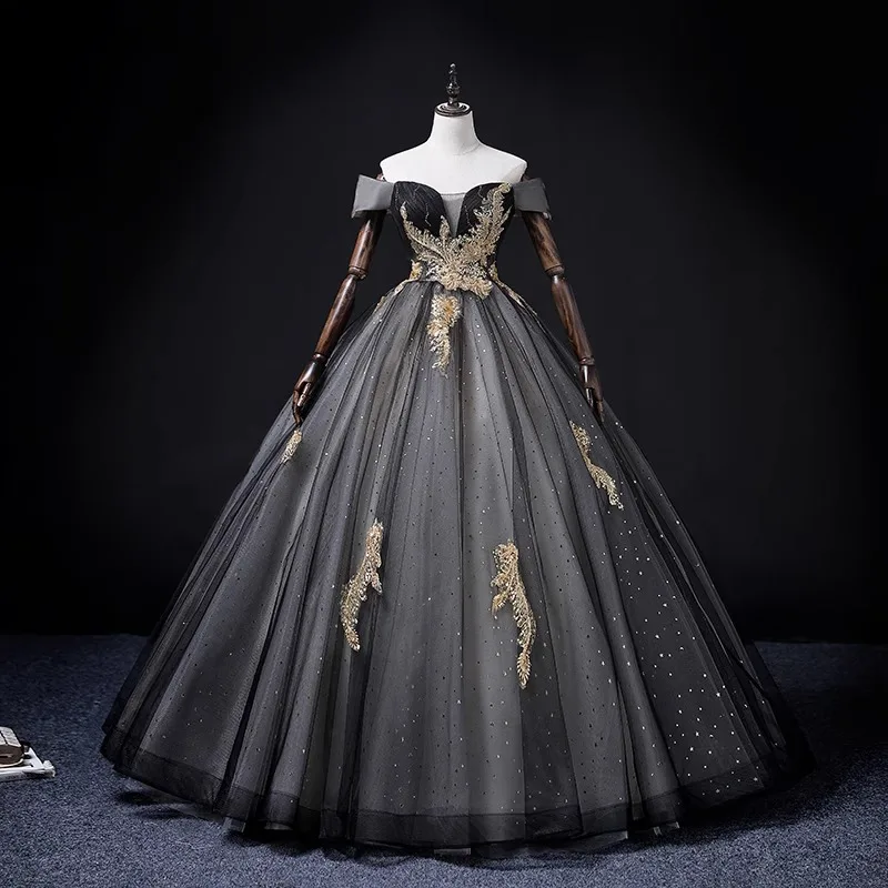 Sparkly Tulle Prom Dress Princess A Line Performance Dresses For Women Floor Length Birthday Gown 15 Quinceañera Graduation Gown