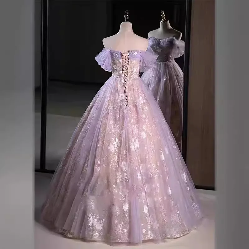 Sparkly Tulle Prom Dress Princess A Line Performance Dresses For Women Floor Length Birthday Gown 15 Quinceañera Graduation Gown