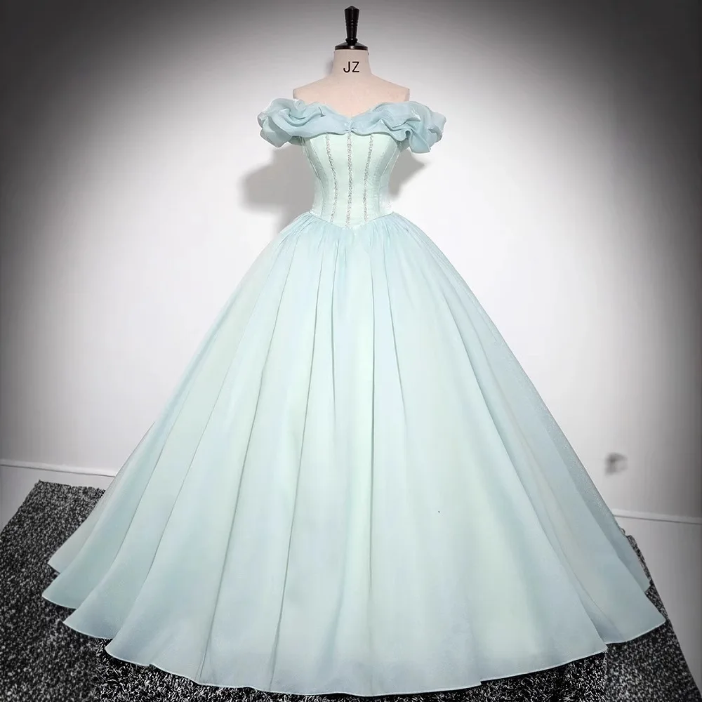 Sparkly Tulle Prom Dress Princess A Line Performance Dresses For Women Floor Length Birthday Gown 15 Quinceañera Graduation Gown