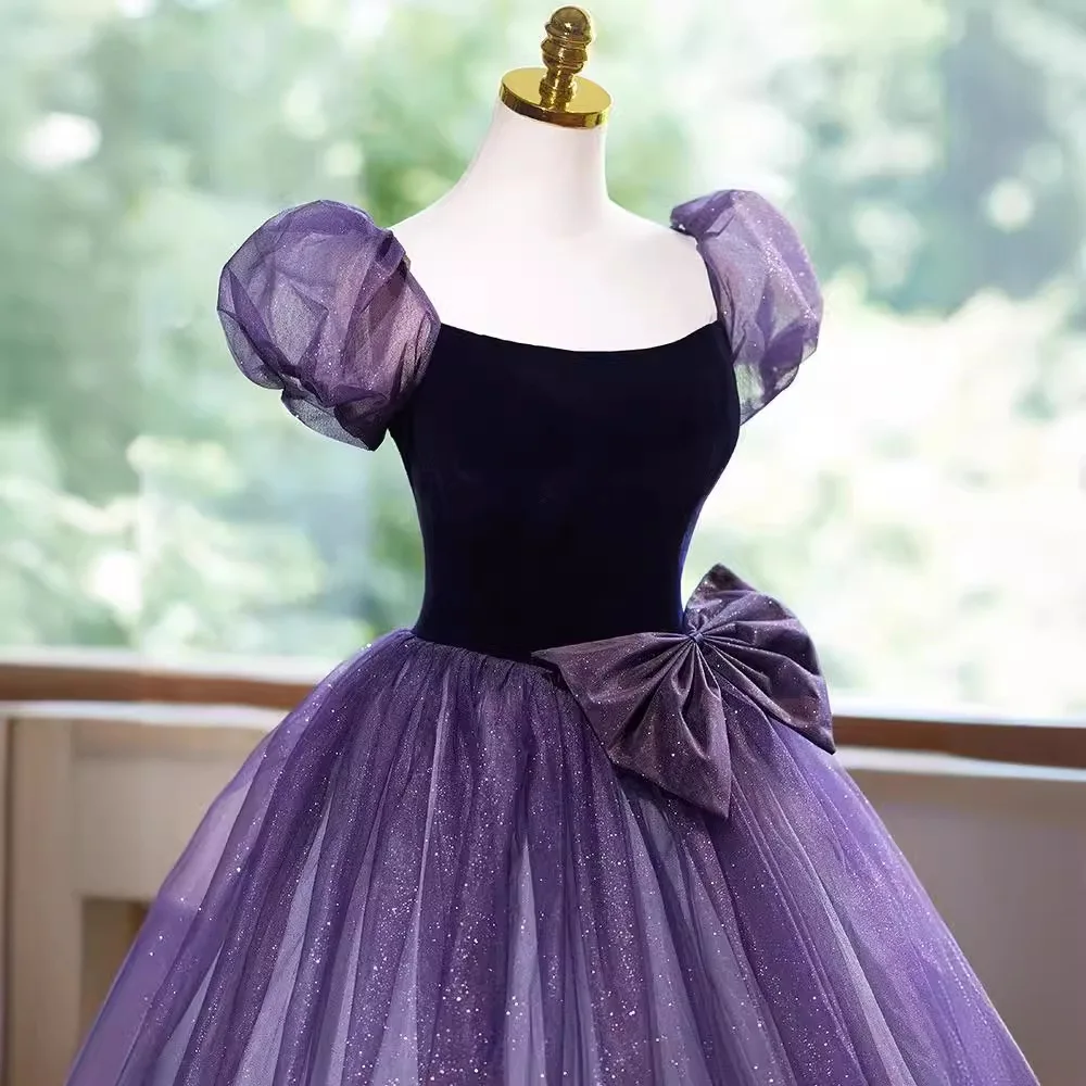 Sparkly Tulle Prom Dress Princess A Line Performance Dresses For Women Floor Length Birthday Gown 15 Quinceañera Graduation Gown