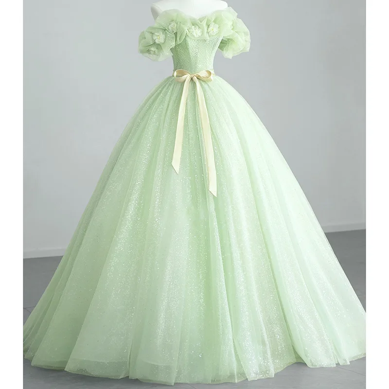 Sparkly Tulle Prom Dress Princess A Line Performance Dresses For Women Floor Length Birthday Gown 15 Quinceañera Graduation Gown
