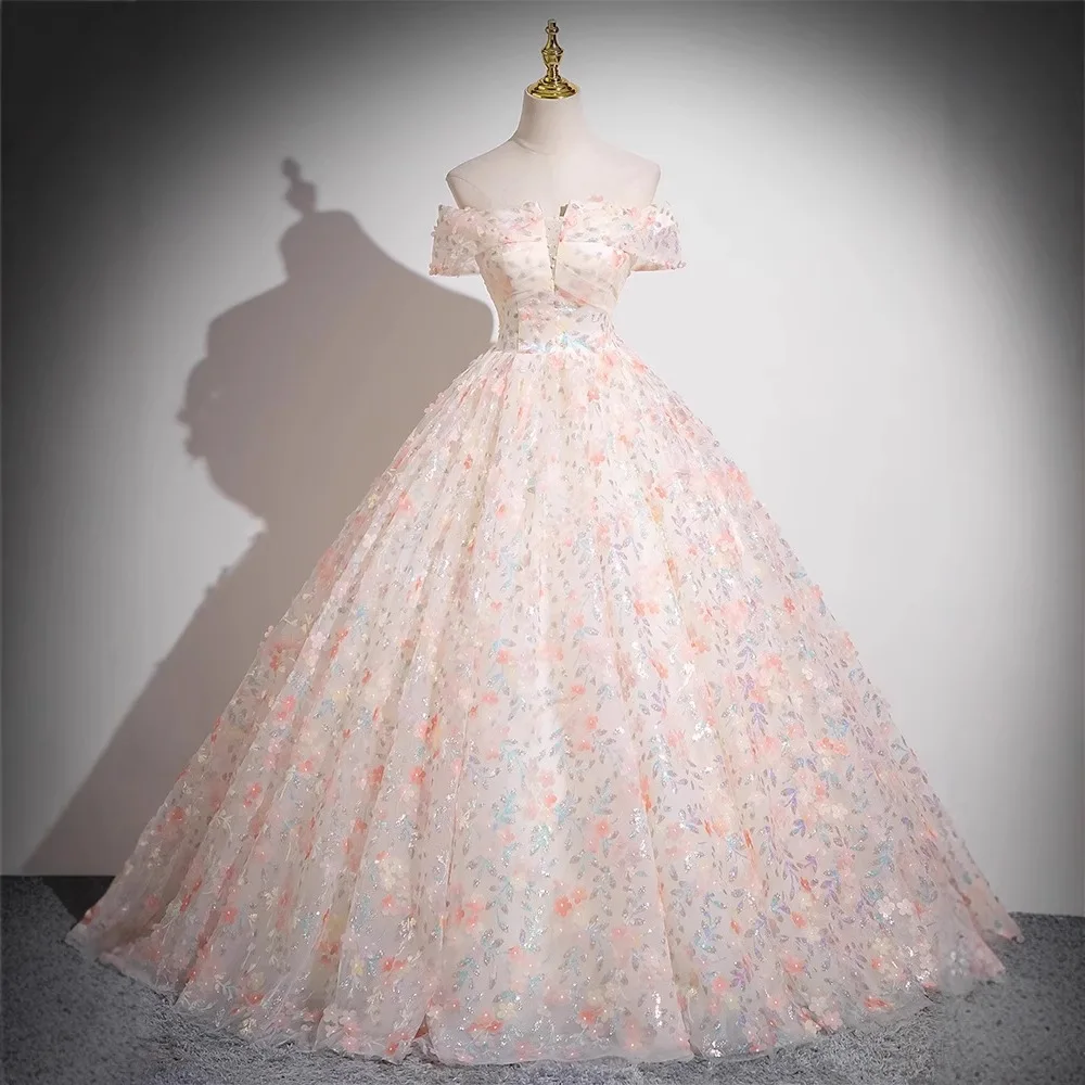 Sparkly Tulle Prom Dress Princess A Line Performance Dresses For Women Floor Length Birthday Gown 15 Quinceañera Graduation Gown